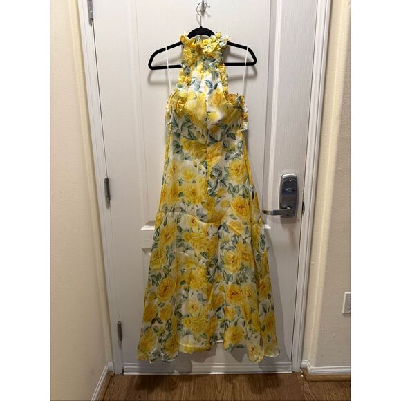 Sonya Moda Ajloon Vintage Maxi Dress in Yellow Wedding Guest Summer size S NWT - Picture 3 of 6